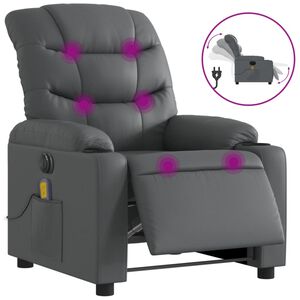 vidaXL Sill&oacute;n de masaje reclinable el&eacute;ctrico cuero sint&eacute;tico gris