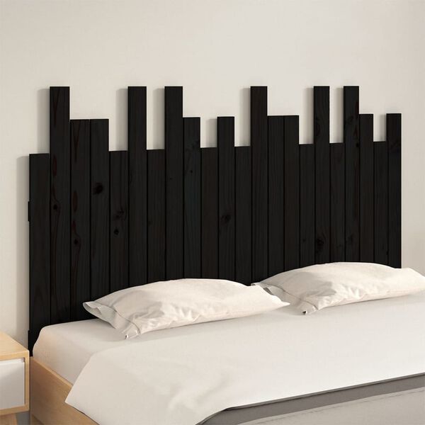vidaXL Cabecero de cama de pared madera maciza pino negro 140x3x80 cm