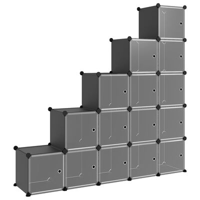 vidaXL Estantería de cubos con 15 compartimentos y puertas PP negro