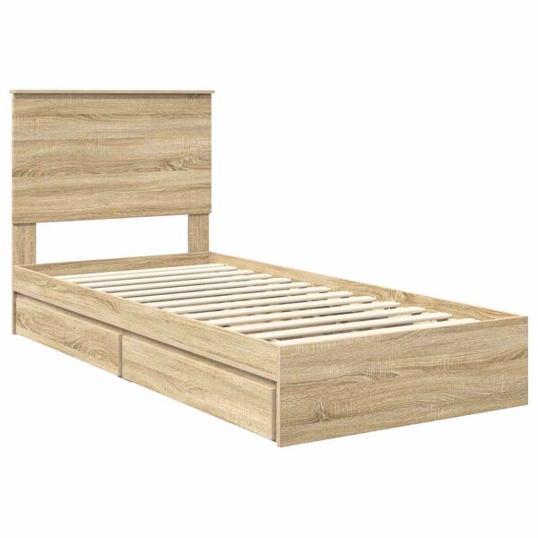 vidaXL Cama con almacenamiento con cabecera Roble Sonoma 75 x 190 cm