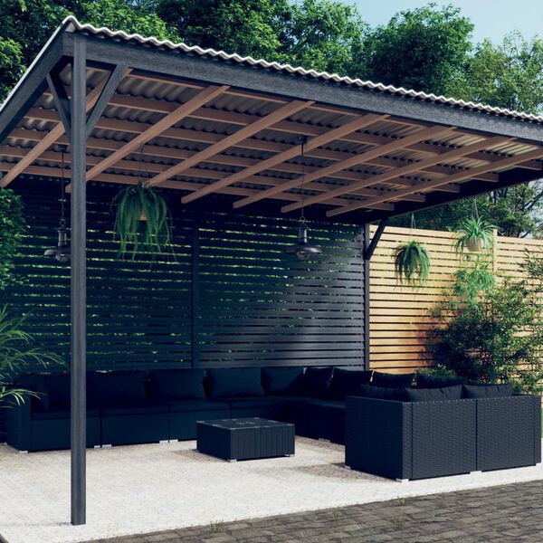 vidaXL Set de muebles de jard&iacute;n 11 pzas cojines rat&aacute;n sint&eacute;tico negro