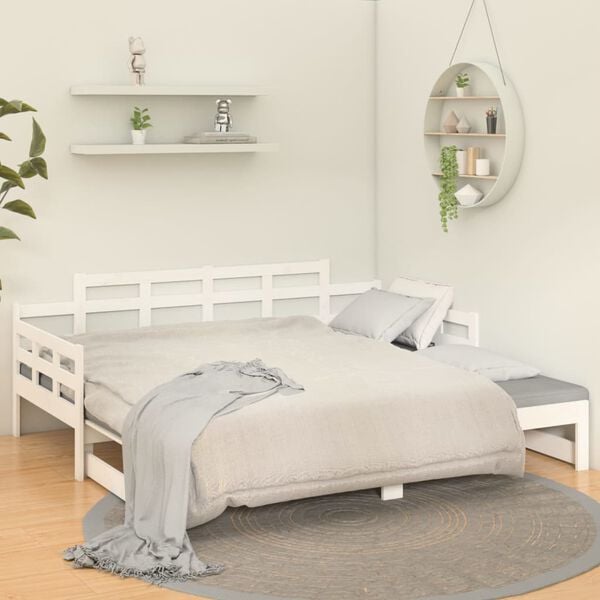 vidaXL Sof&aacute; cama extra&iacute;ble madera maciza de pino blanco 2x(80x200) cm