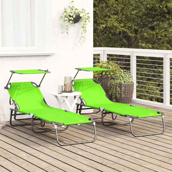 vidaXL Tumbona plegable 2 pcs Verde 190 x 57 x 81 cm oxford