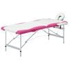 vidaXL Camilla de masaje plegable 2 zonas aluminio blanco y rosa