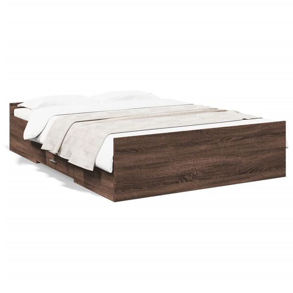 vidaXL Cama con cajones madera de ingenier&iacute;a marr&oacute;n roble 120x190 cm