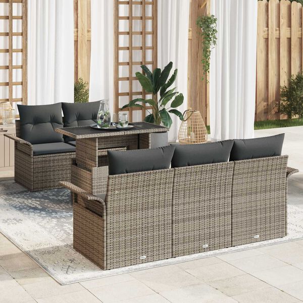 vidaXL Conjunto de sofá de jardín con cojín 6 pcs Gris ratán sintético