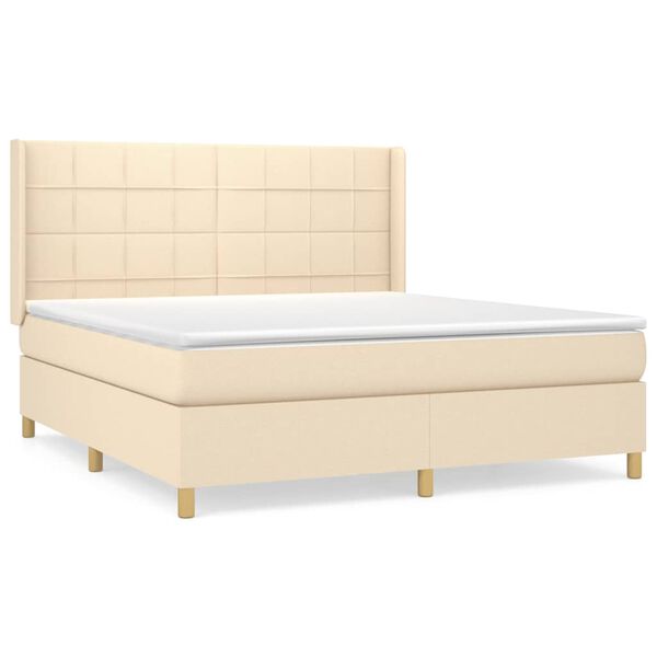 vidaXL Cama box spring con colch&oacute;n tela color crema 180x200 cm