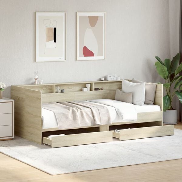 vidaXL Sofá cama con cajones sin colchón roble Sonoma 90x200 cm