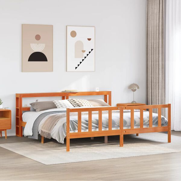 vidaXL Estructura cama con cabecero madera pino marrón cera 200x200 cm
