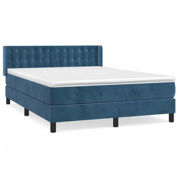 vidaXL Cama box spring con colch&oacute;n terciopelo azul oscuro 140x200 cm