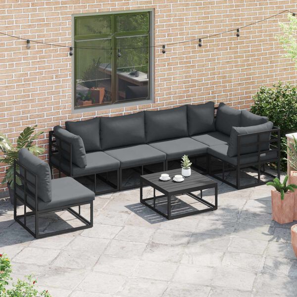 vidaXL Conjunto de sof&aacute;s de jard&iacute;n con coj&iacute;n 6 pcs Negro Aluminio