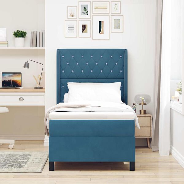 vidaXL Cama tipo Box Spring con colch&oacute;n Azul 90 x 190 cm Terciopelo