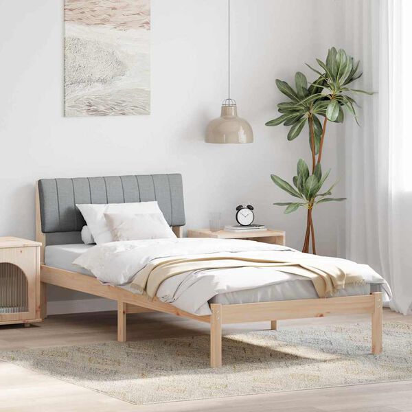 vidaXL Estructura de cama con cabecera Marr&oacute;n y gris claro 90 x 190 cm