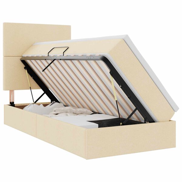 vidaXL Cama con almacenamiento y LED Crema 90 x 190 cm Poli&eacute;ster