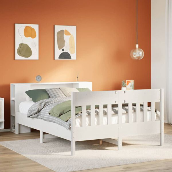 vidaXL Cama con estantería sin colchón madera maciza blanca 160x200 cm