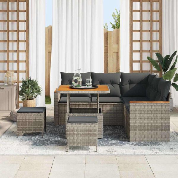 vidaXL Conjunto de sof&aacute;s de jard&iacute;n 8 pcs Gris rat&aacute;n sint&eacute;tico