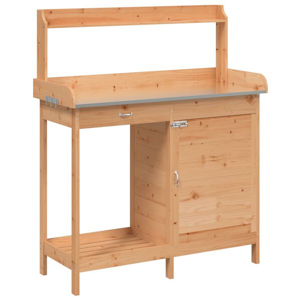 vidaXL Mesa para macetas con armario madera de abeto 110,5x45x124,5 cm