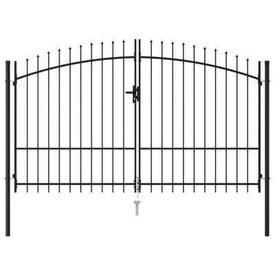 vidaXL Cancela de valla doble puerta con puntas acero negro 3x1,75 m