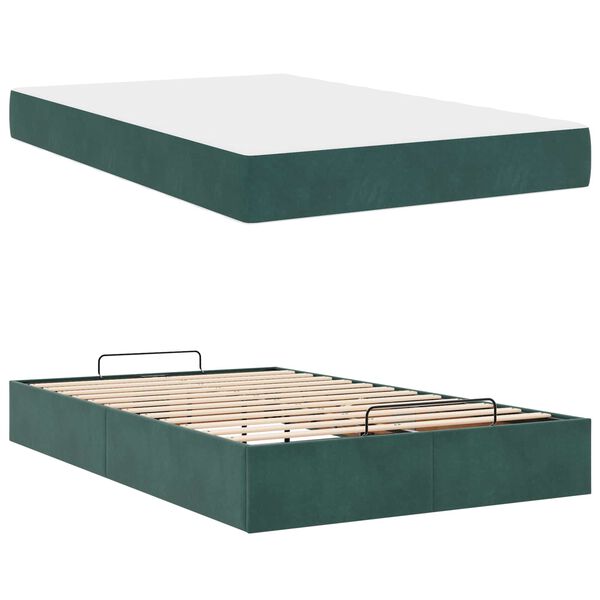 vidaXL Estructura de cama con colch&oacute;n 2 pcs Verde Terciopelo