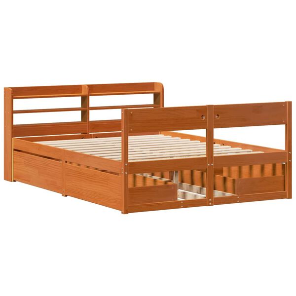 vidaXL Cama sin colch&oacute;n madera maciza de pino marr&oacute;n cera 120x200 cm