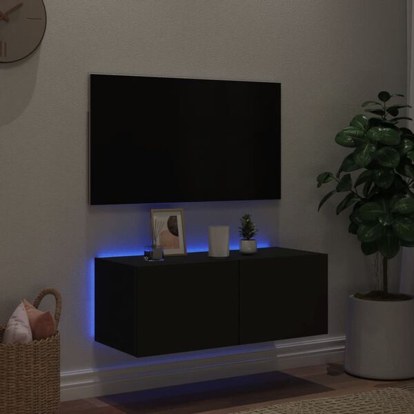 vidaXL Mueble de TV de pared con luces LED negro 80x35x31 cm