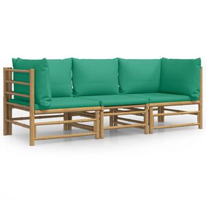 vidaXL Set de muebles de jard&iacute;n 3 piezas bamb&uacute; con cojines verde