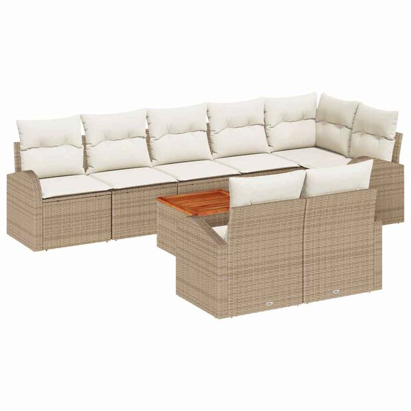 vidaXL Conjunto de sof&aacute; de jard&iacute;n 9 pcs Beige Polirat&aacute;n