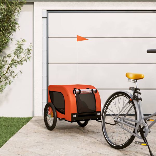 vidaXL Remolque de bicicleta mascotas hierro tela Oxford naranja negro
