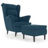 vidaXL Sill&oacute;n orejero y taburete de terciopelo azul