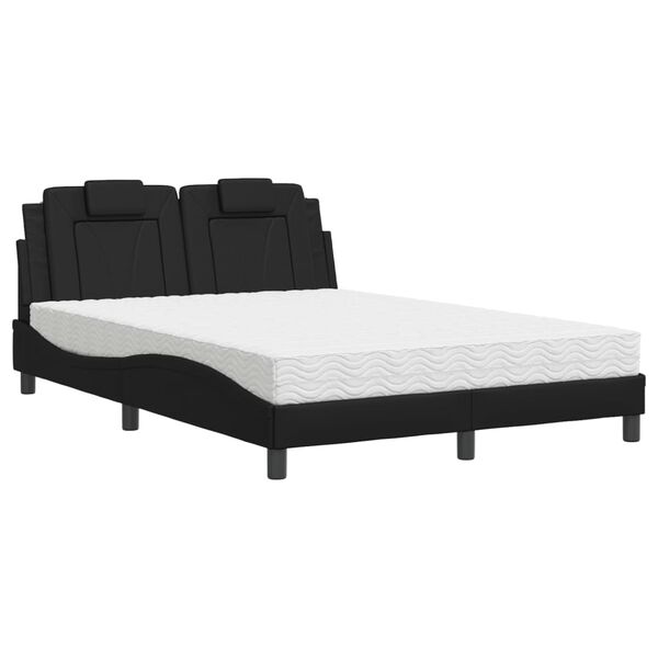 vidaXL Cama Viana con colch&oacute;n cuero sint&eacute;tico negro 140x200 cm