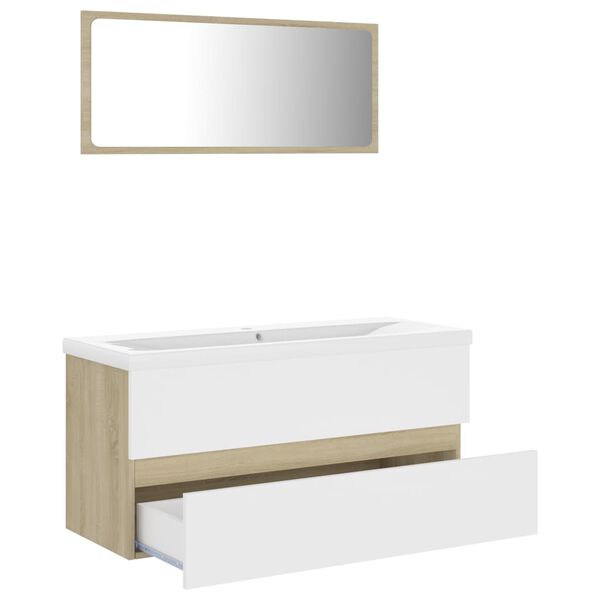 vidaXL Set de muebles de ba&ntilde;o madera ingenier&iacute;a blanco y roble Sonoma