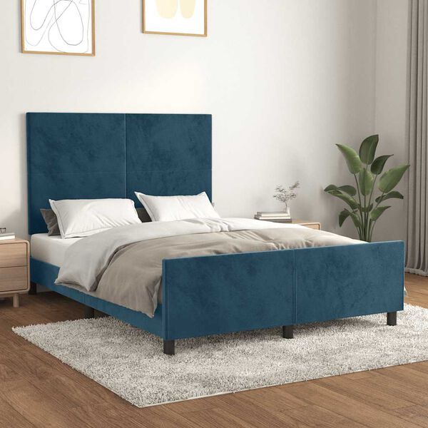 vidaXL Estructura de cama sin colch&oacute;n terciopelo azul oscuro 140x200cm