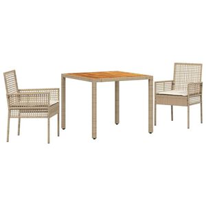 vidaXL Conjunto de Comedor de Jard&iacute;n 3 pcs Beige rat&aacute;n sint&eacute;tico