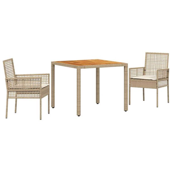 vidaXL Conjunto de Comedor de Jard&iacute;n 3 pcs Beige rat&aacute;n sint&eacute;tico
