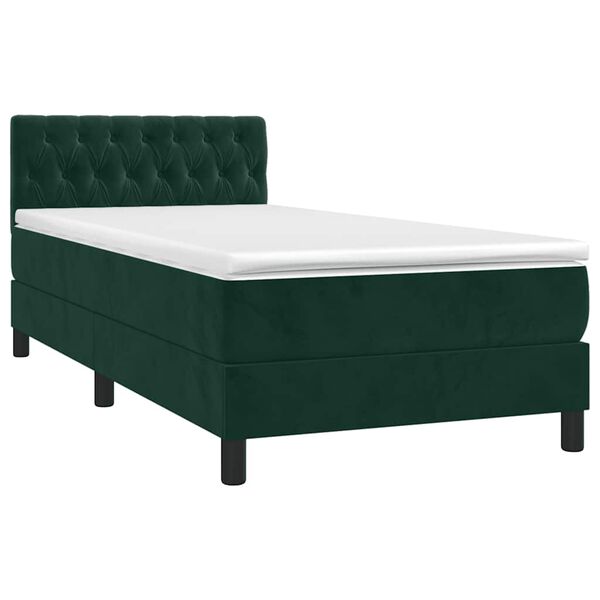 vidaXL Cama box spring con colch&oacute;n terciopelo verde oscuro 90x200 cm