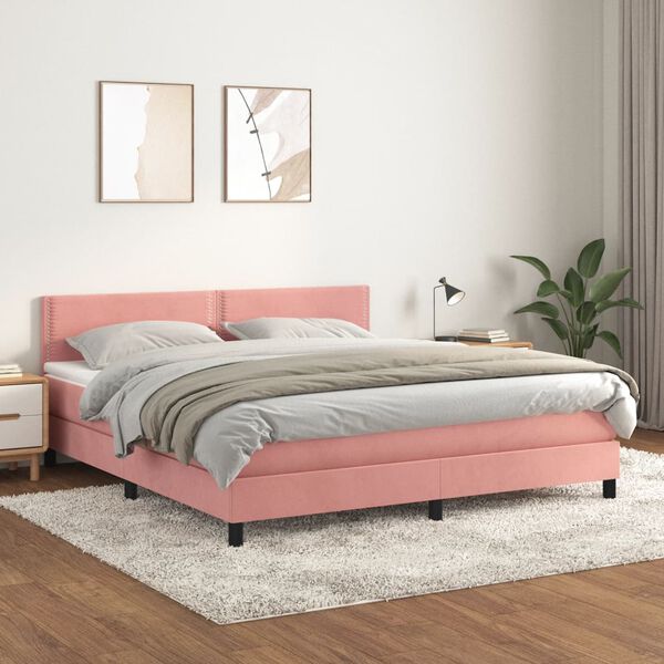 vidaXL Cama box spring con colch&oacute;n terciopelo rosa 180x200 cm