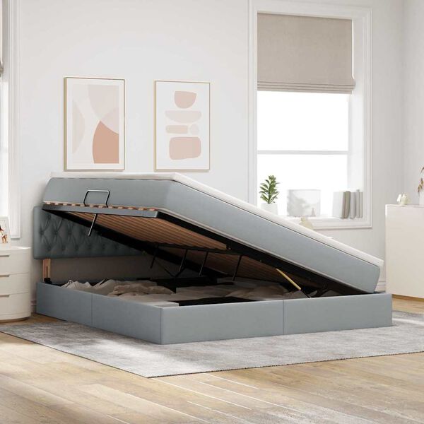 vidaXL Cama con almacenamiento y colch&oacute;n Gris Claro 160 x 200 cm