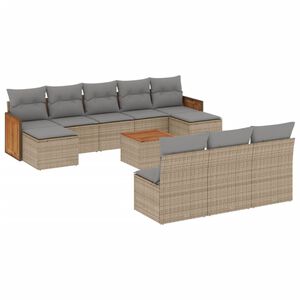 vidaXL Set de sof&aacute;s de jard&iacute;n 11pzas con cojines rat&aacute;n sint&eacute;tico beige