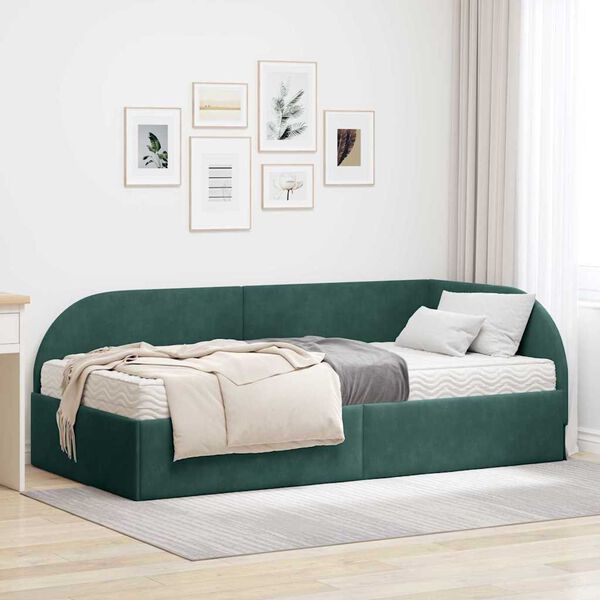vidaXL Estructura de Cama Esquina con Colch&oacute;n 2 pcs Verde Terciopelo