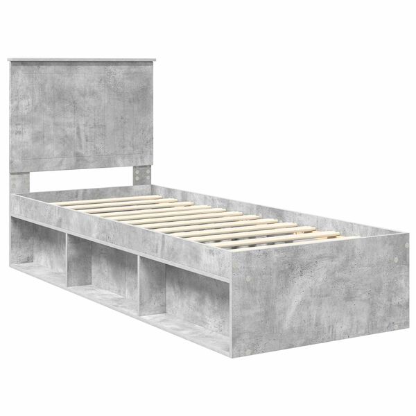 vidaXL Estructura de cama con cabecera Gris concreto 75 x 190 cm