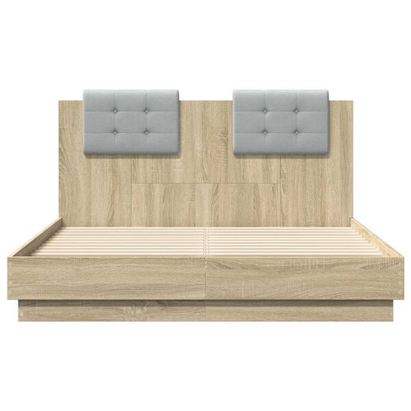vidaXL Cama con cabecero madera de ingenier&iacute;a roble Sonoma 140x190 cm