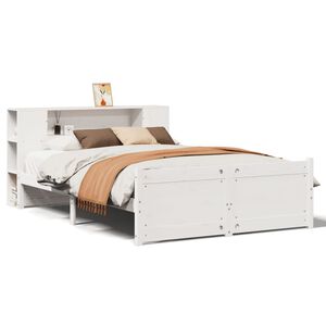 vidaXL Cama con estanter&iacute;a sin colch&oacute;n madera maciza blanca 140x190 cm