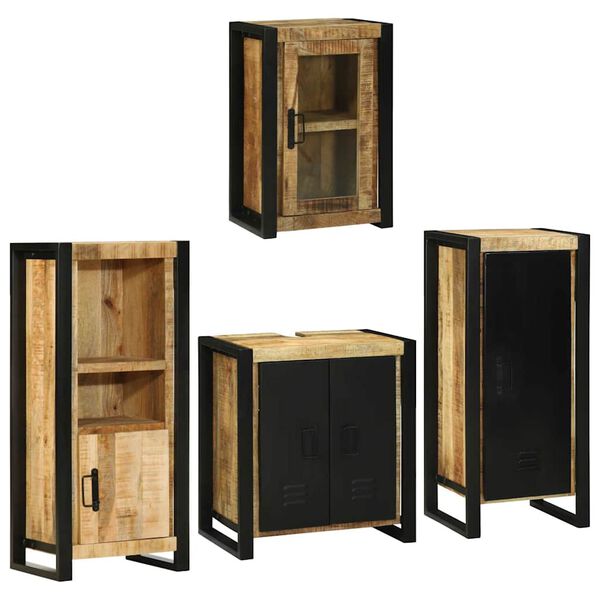 vidaXL Juego de muebles de ba&ntilde;o 4 pcs Marr&oacute;n Madera de mango s&oacute;lido