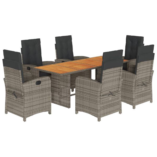 vidaXL Set comedor jard&iacute;n 7 pzas y cojines rat&aacute;n sint&eacute;tico gris