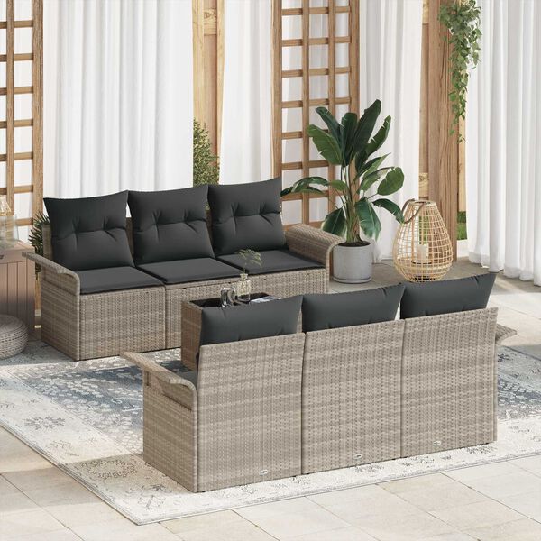 vidaXL Conjunto de sofá de jardín 7 pcs Gris Claro ratán sintético