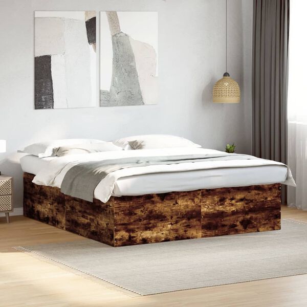 vidaXL Estructura de cama madera de ingenier&iacute;a roble ahumado 180x200cm
