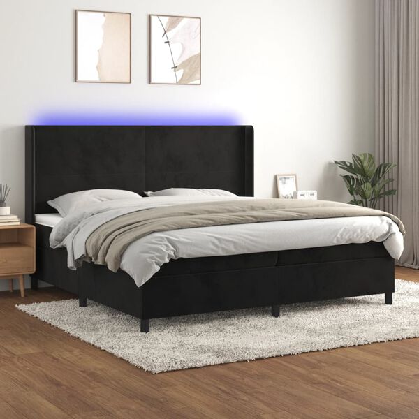 vidaXL Cama box spring colch&oacute;n y LED terciopelo negro 200x200 cm
