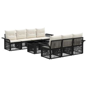 vidaXL Conjunto de sof&aacute;s de jard&iacute;n 8 uds. Negro y Blanco Crema