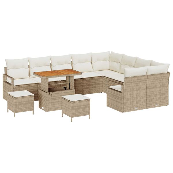 vidaXL Conjunto de sof&aacute; de jard&iacute;n con coj&iacute;n 12 pcs Beige Polirat&aacute;n