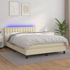 vidaXL Cama box spring colch&oacute;n y LED cuero sint&eacute;tico crema 140x200 cm